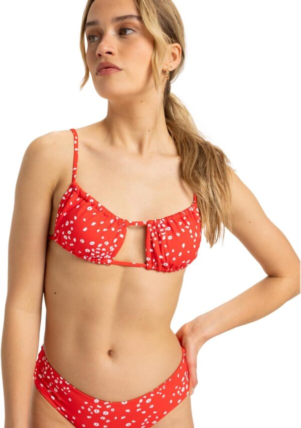 Roxy Bralette Bikini Top Donna Regolabile Nero Poppy Red-1