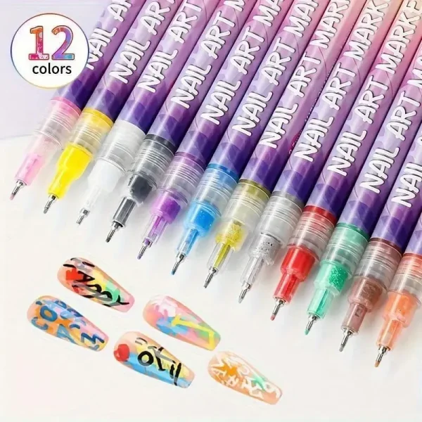🇲🇦🔥 قلم تزيين الأظافر ب 12 لونًا – أداة مكياج ناعمة وسريعة الجفاف – الدفع عند الاستلام 💅🎨✨🛒